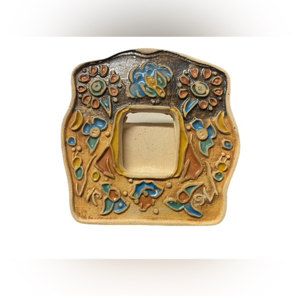 Mini Talavera Picture Frame 3” Small Handmade Turquoise Painted Clay Unique